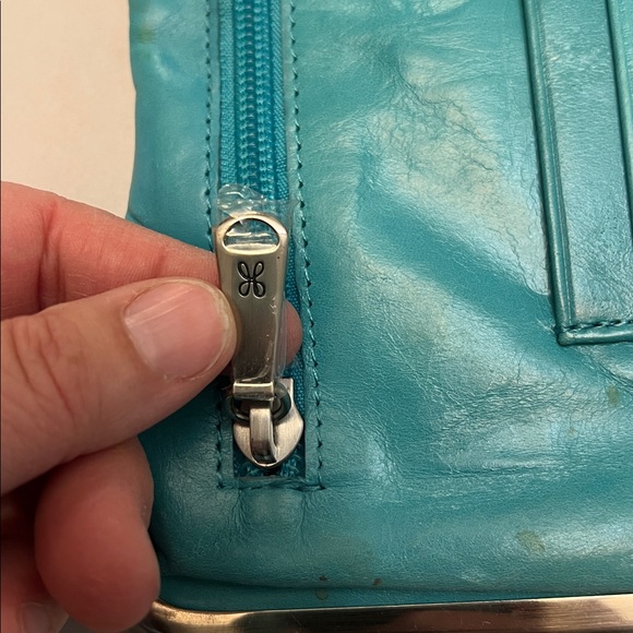 HOBO LAUREN LEATHER CLUTCH VINTAGE DISTRESSED WALLET TURQUOISE - Picture 4 of 16